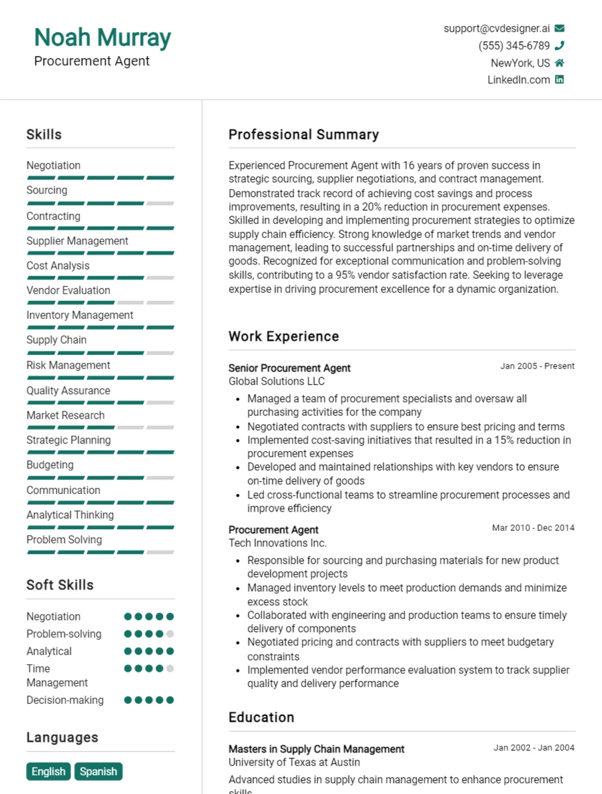Procurement Agent CV Example For 2026: Samples & Best Practices Preview