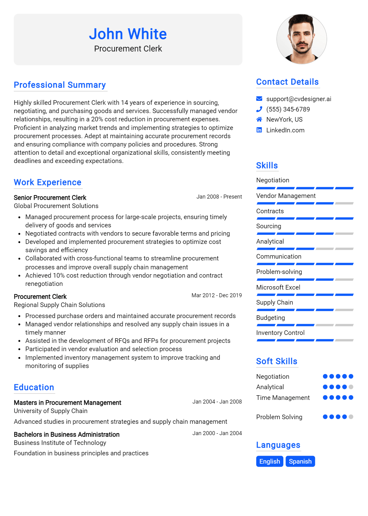 Procurement clerk Resume Example for 2026: Best Tips & Templates Preview