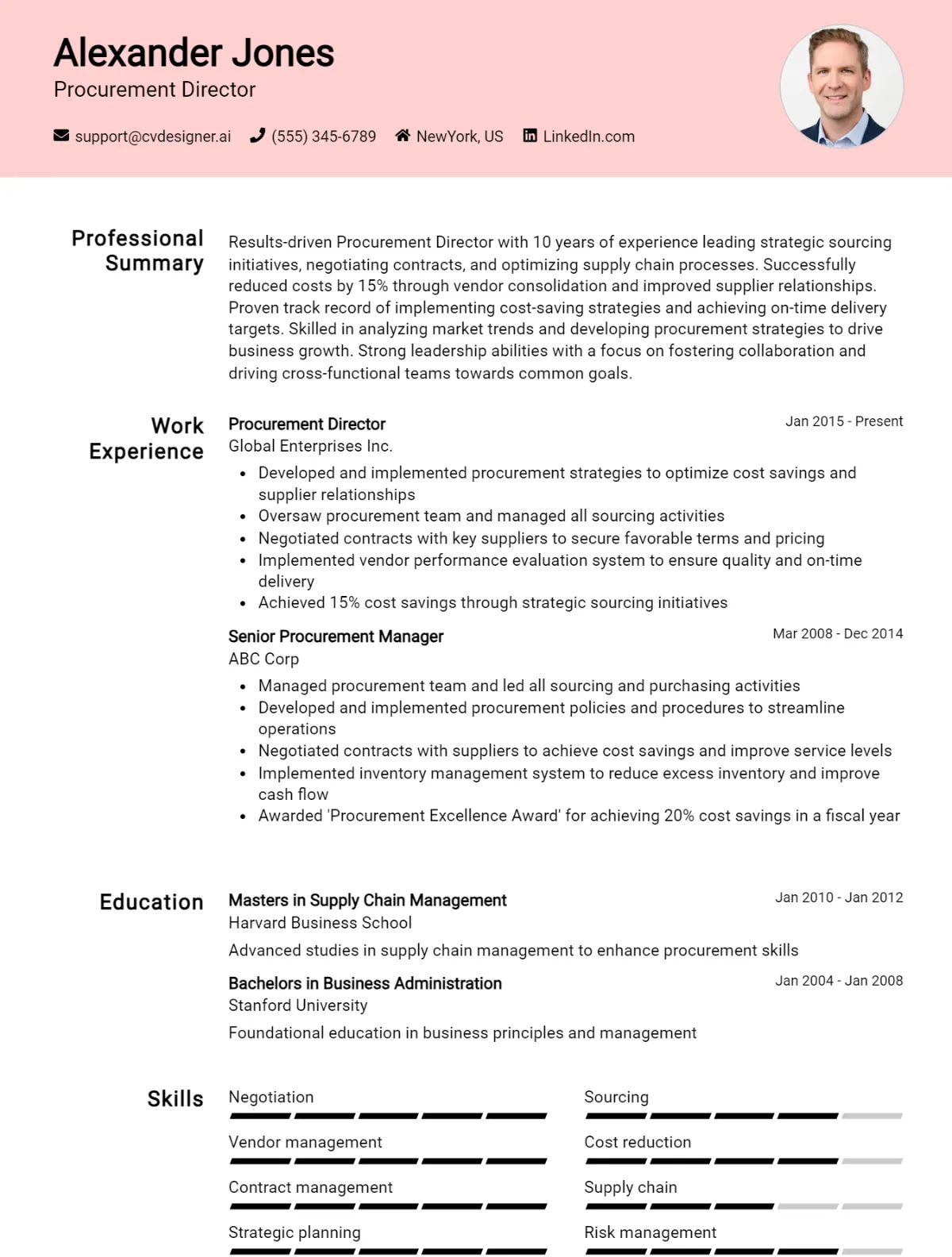 Procurement Director CV Example For 2026: Free Professional Templates Preview
