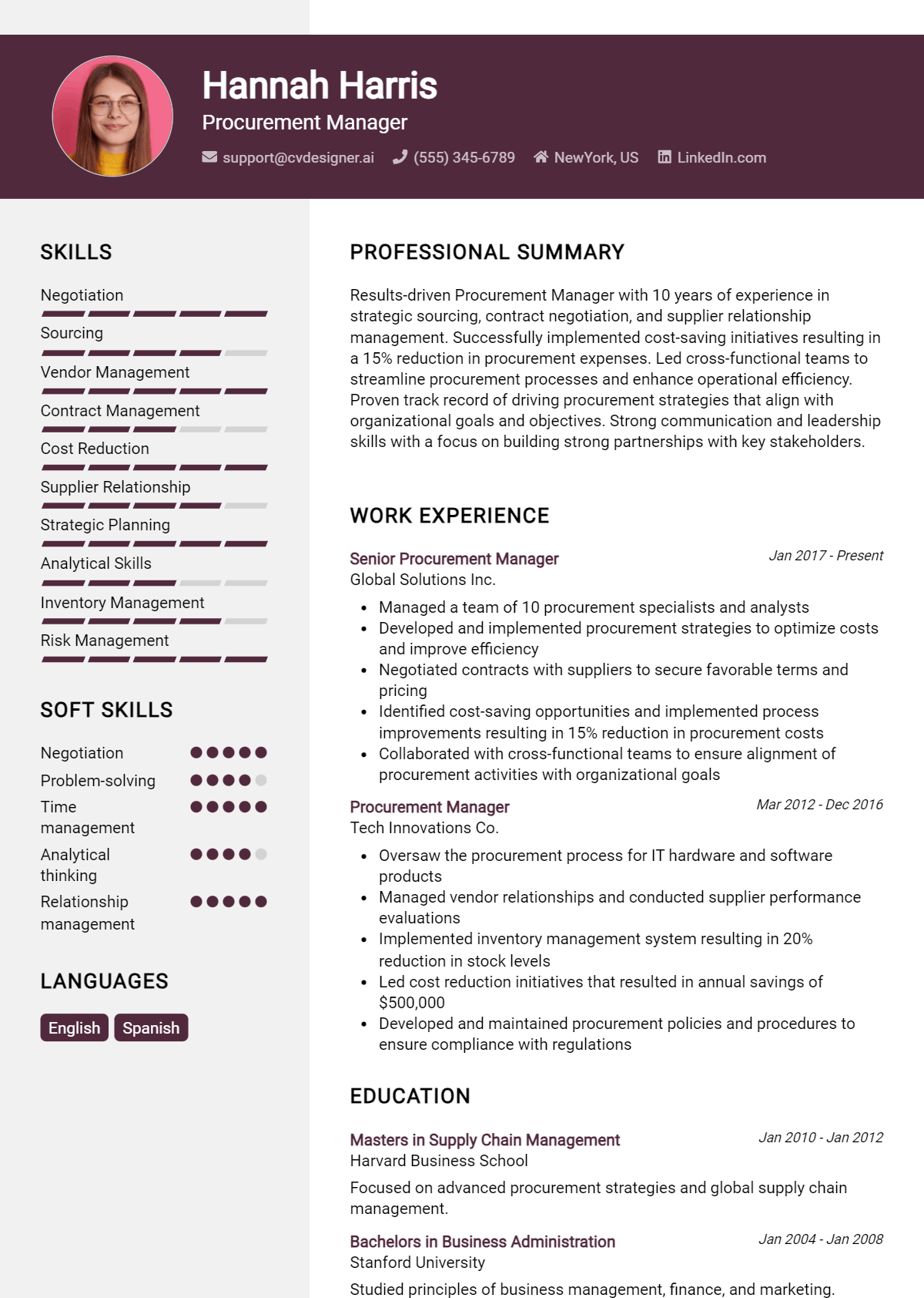 Procurement Manager Resume Example for 2026: Tips to Stand Out Preview