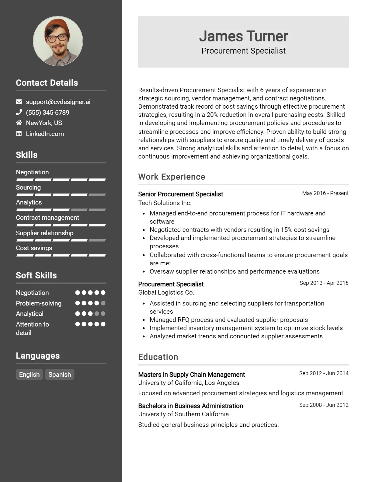 Procurement Specialist CV Example & Templates for 2026 Preview