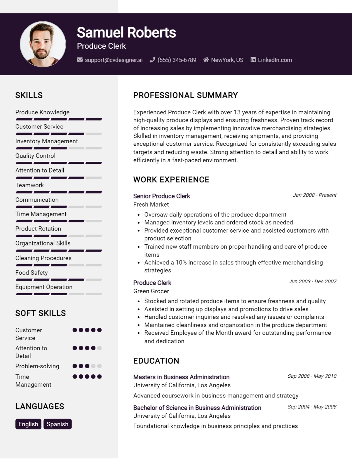 Produce Clerk CV Example For 2026: Tips to Stand Out Preview