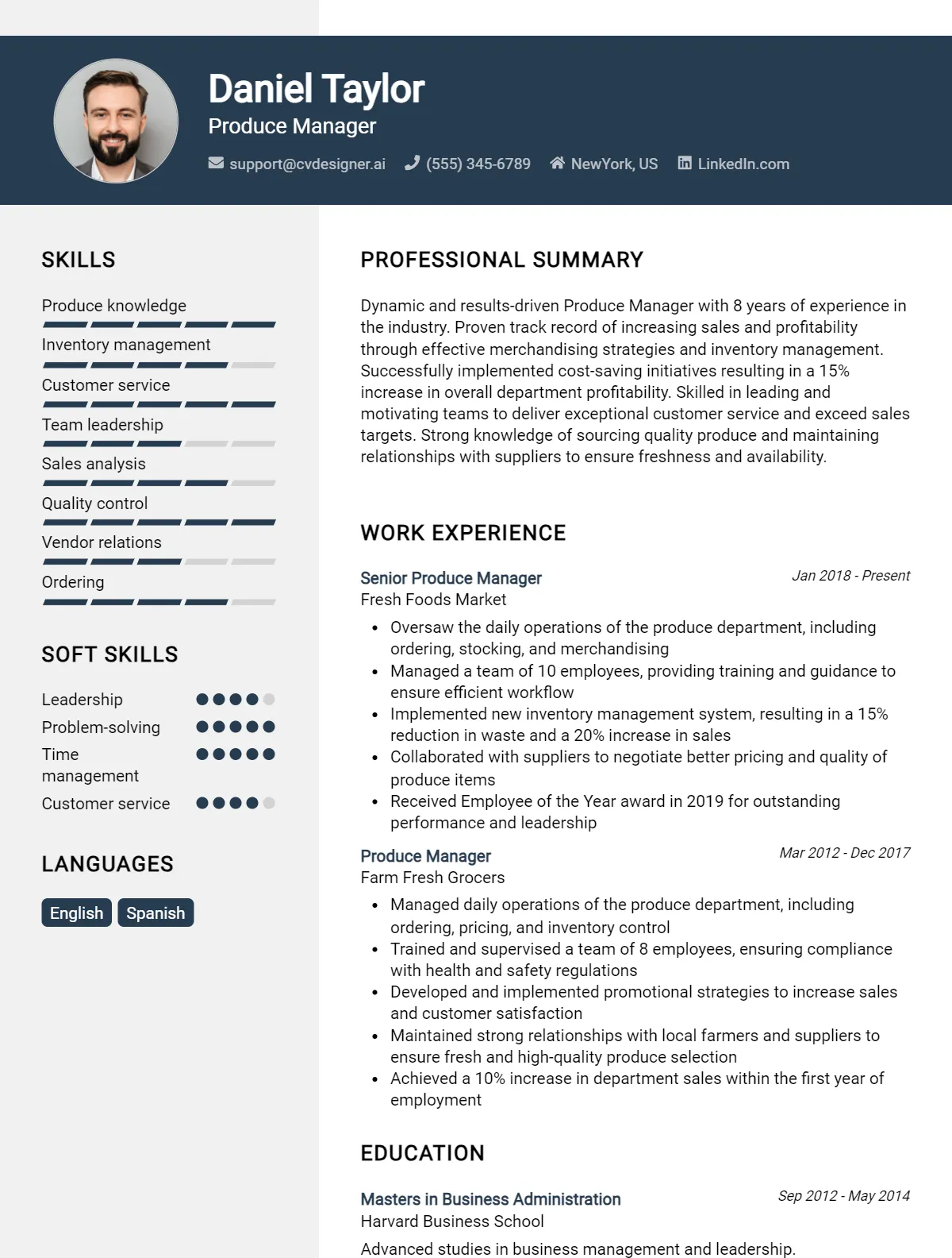 Produce Manager CV Example For 2026: How to Create a Professional CV Preview