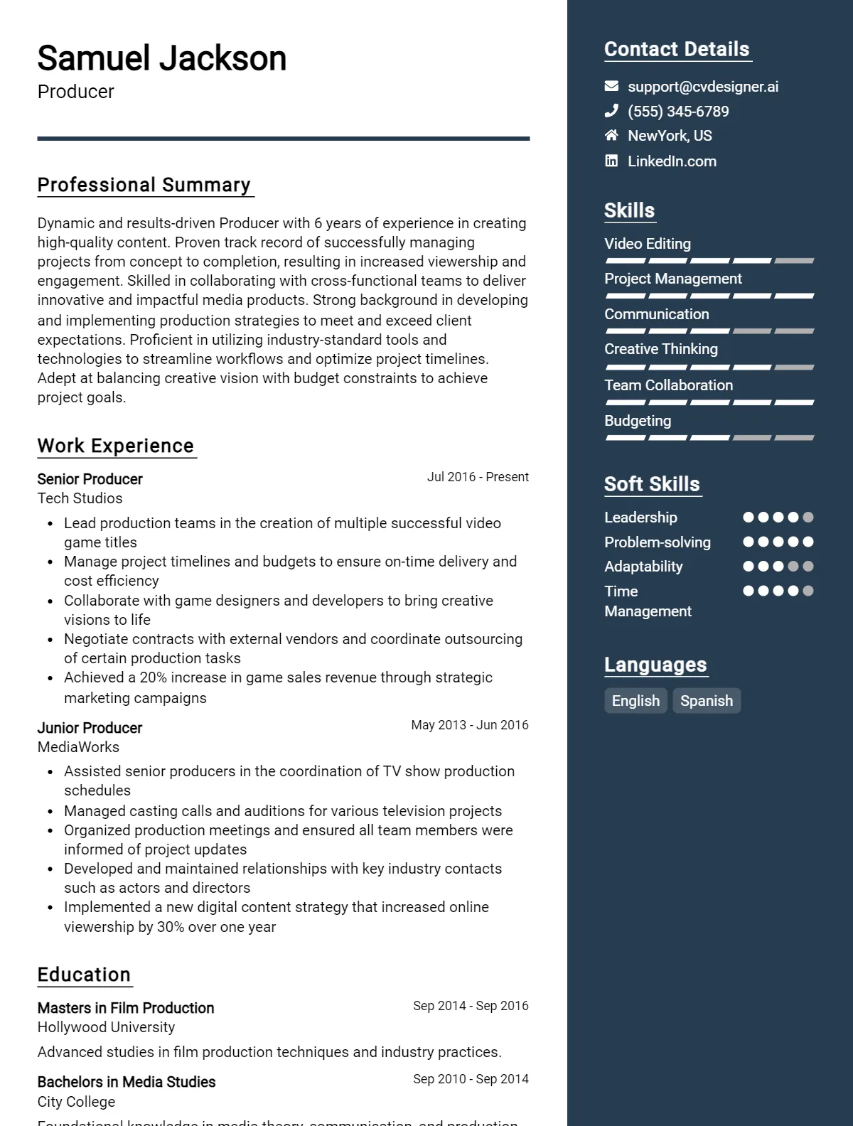Producer CV Example For 2026: Best Tips & Templates Preview
