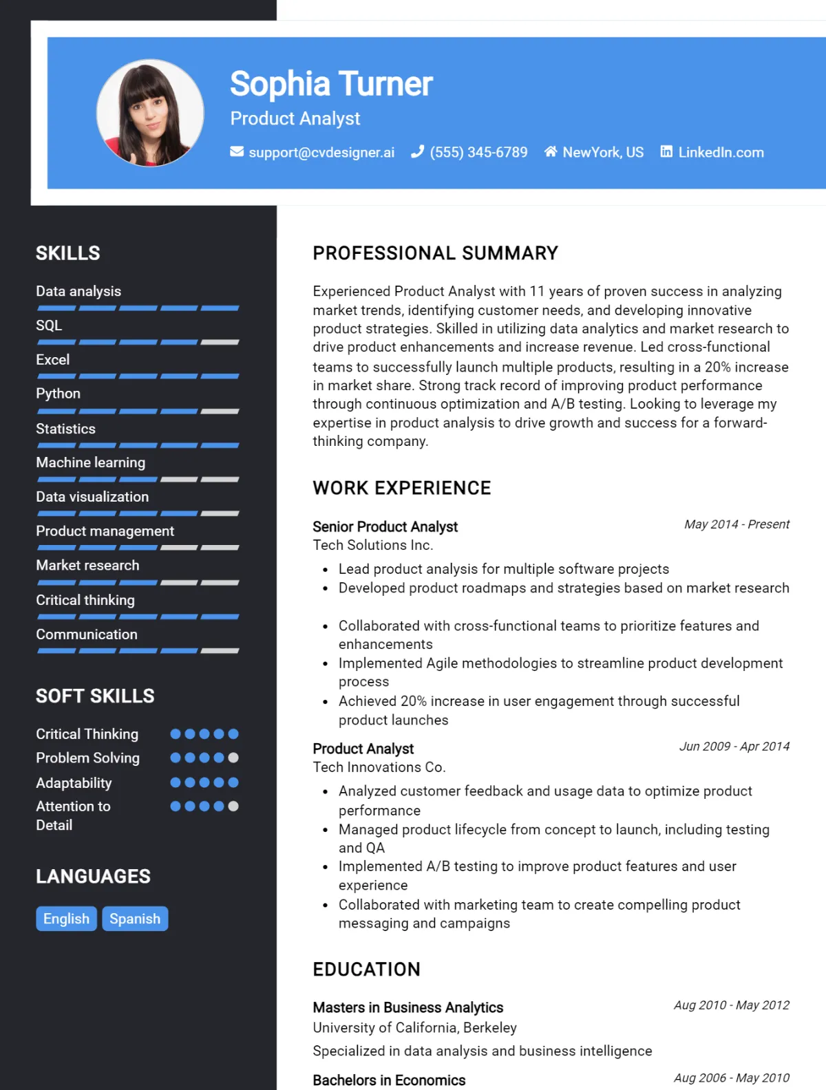 Product Analyst CV Example For 2026: Professional CV Templates Preview