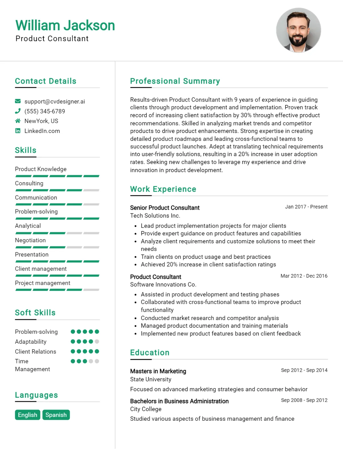 Product Consultant CV Example For 2026: Free Professional Templates Preview