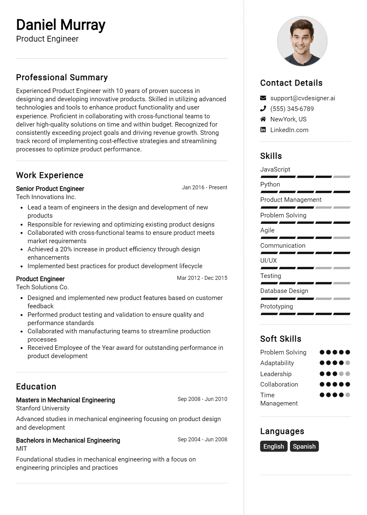 Product Engineer Resume Example for 2026: Examples & Free Templates Preview