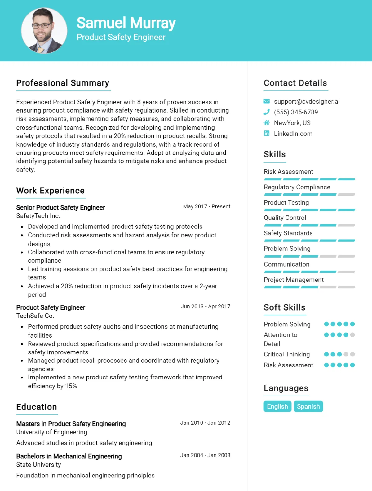 Product Safety Engineer CV Example For 2026: Top Tips & Samples Preview