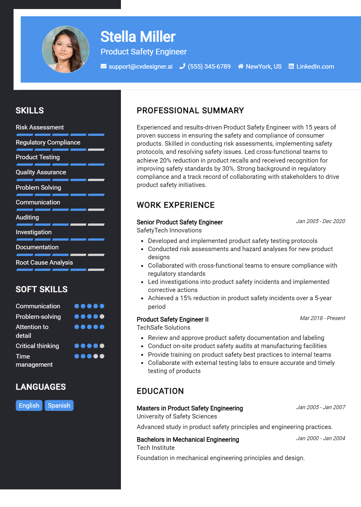 Product Safety Engineer Resume Example for 2026: Professional CV Templates Preview
