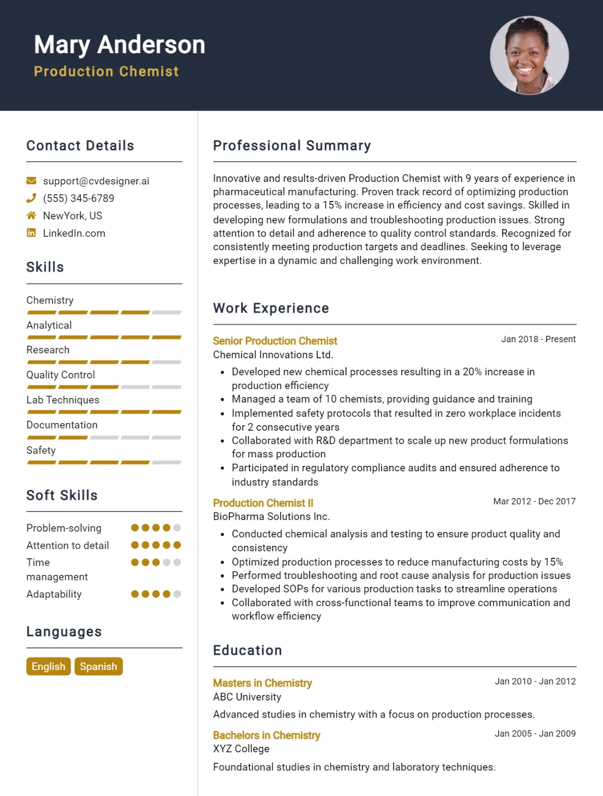 Production Chemist CV Example For 2026: Tips to Stand Out Preview
