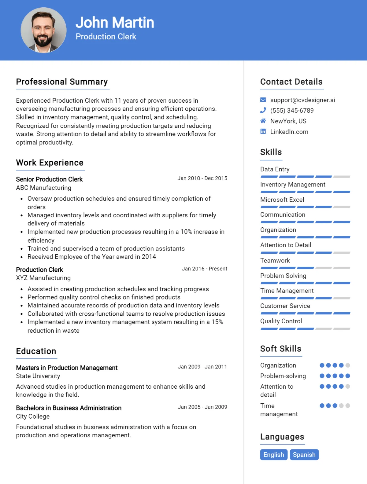 Production Clerk CV Example For 2026: Best Tips & Templates Preview
