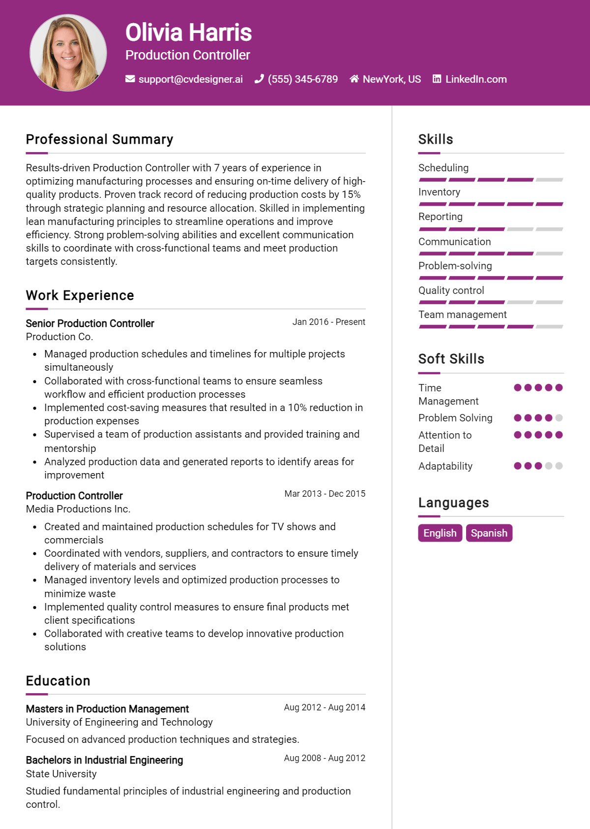 Production Controller Resume Example for 2026: Strategies & Templates Preview