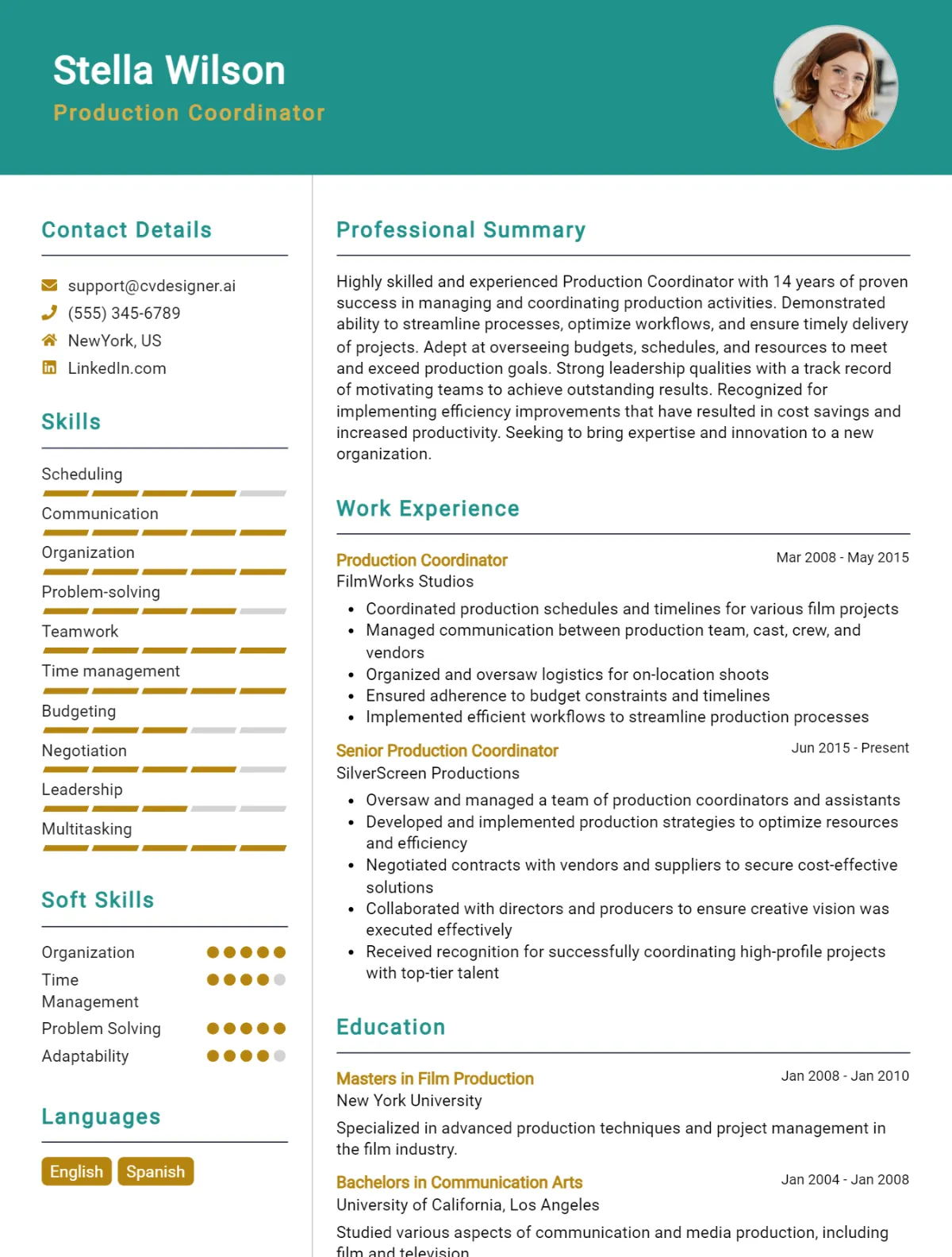 Production Coordinator CV Example For 2026: Best Writing Guide Preview