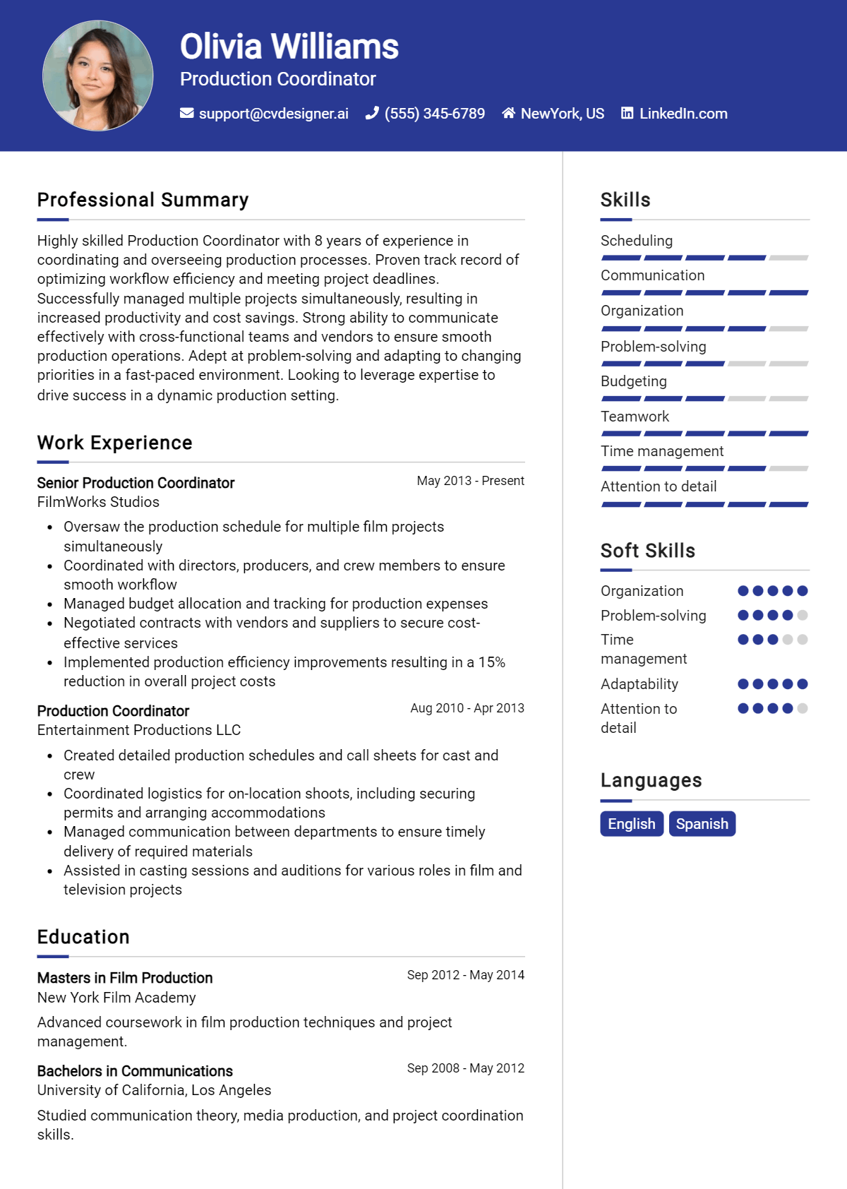Production Coordinator Resume Example for 2026: Examples & Free Templates Preview