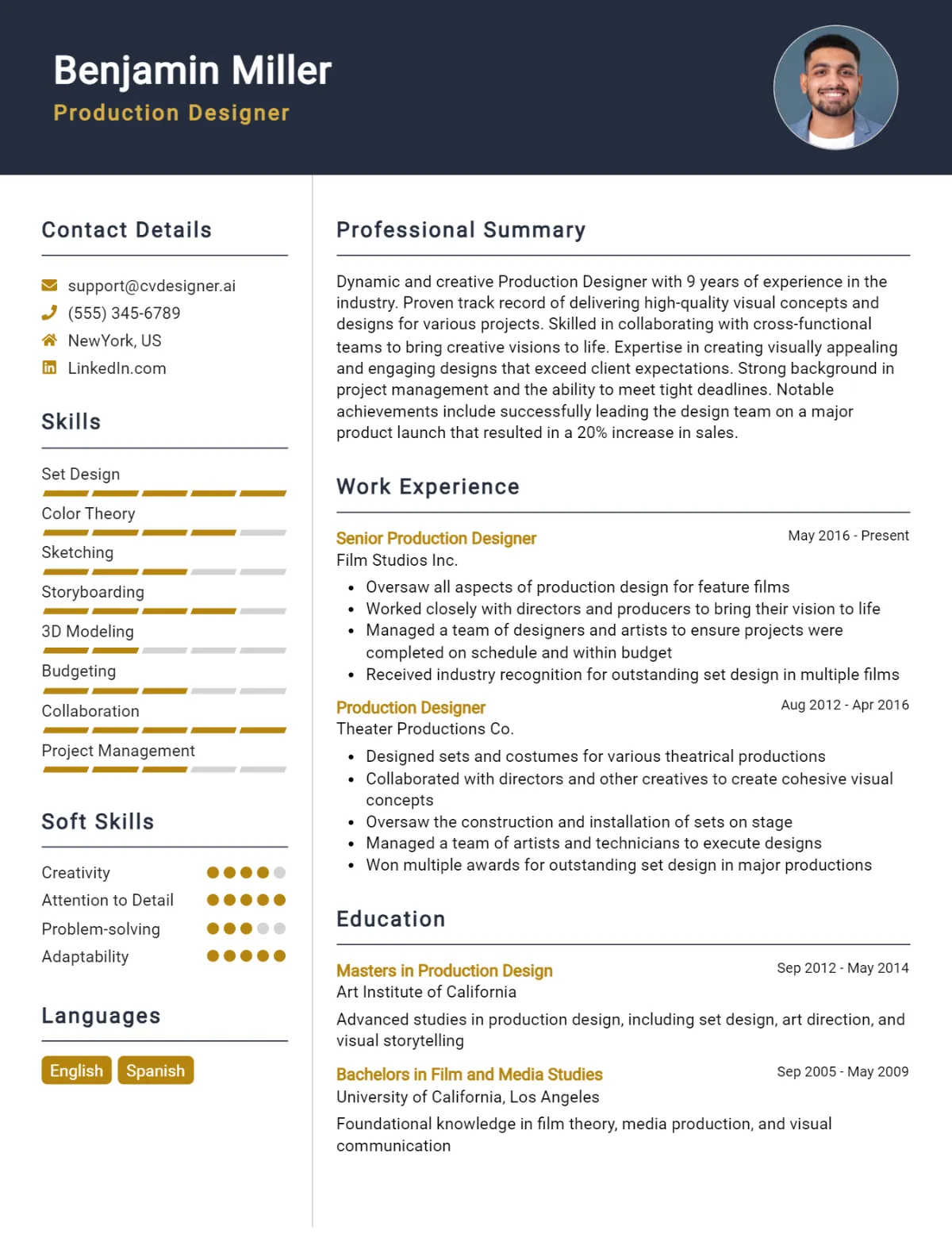 Production Designer CV Example For 2026: Samples & Best Practices Preview
