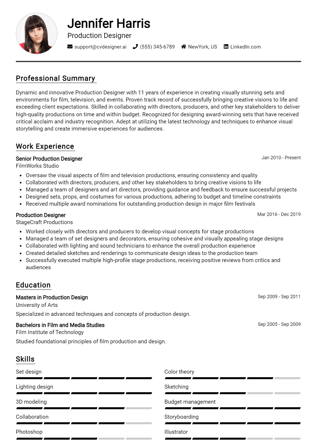 Production Designer Resume Example for 2026: How to Craft a Winning CV Preview