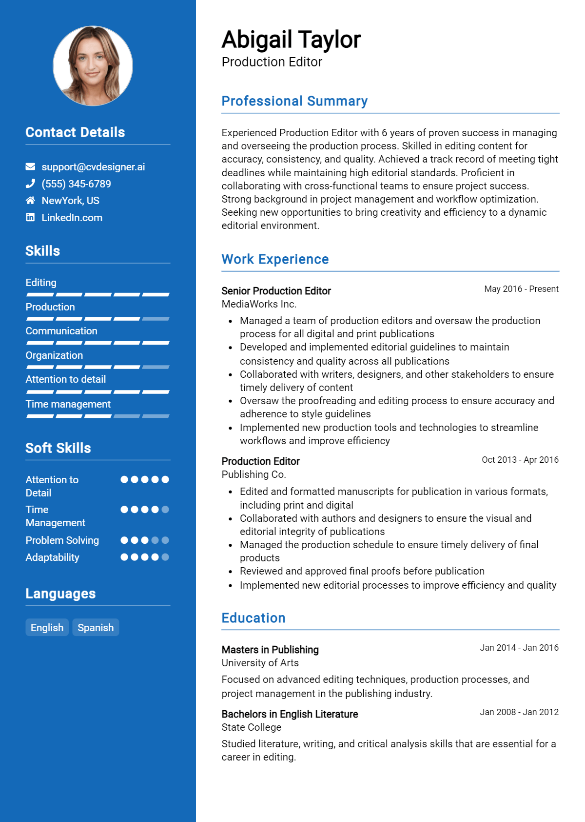 Production Editor Resume Example for 2026: Downloadable Templates Preview