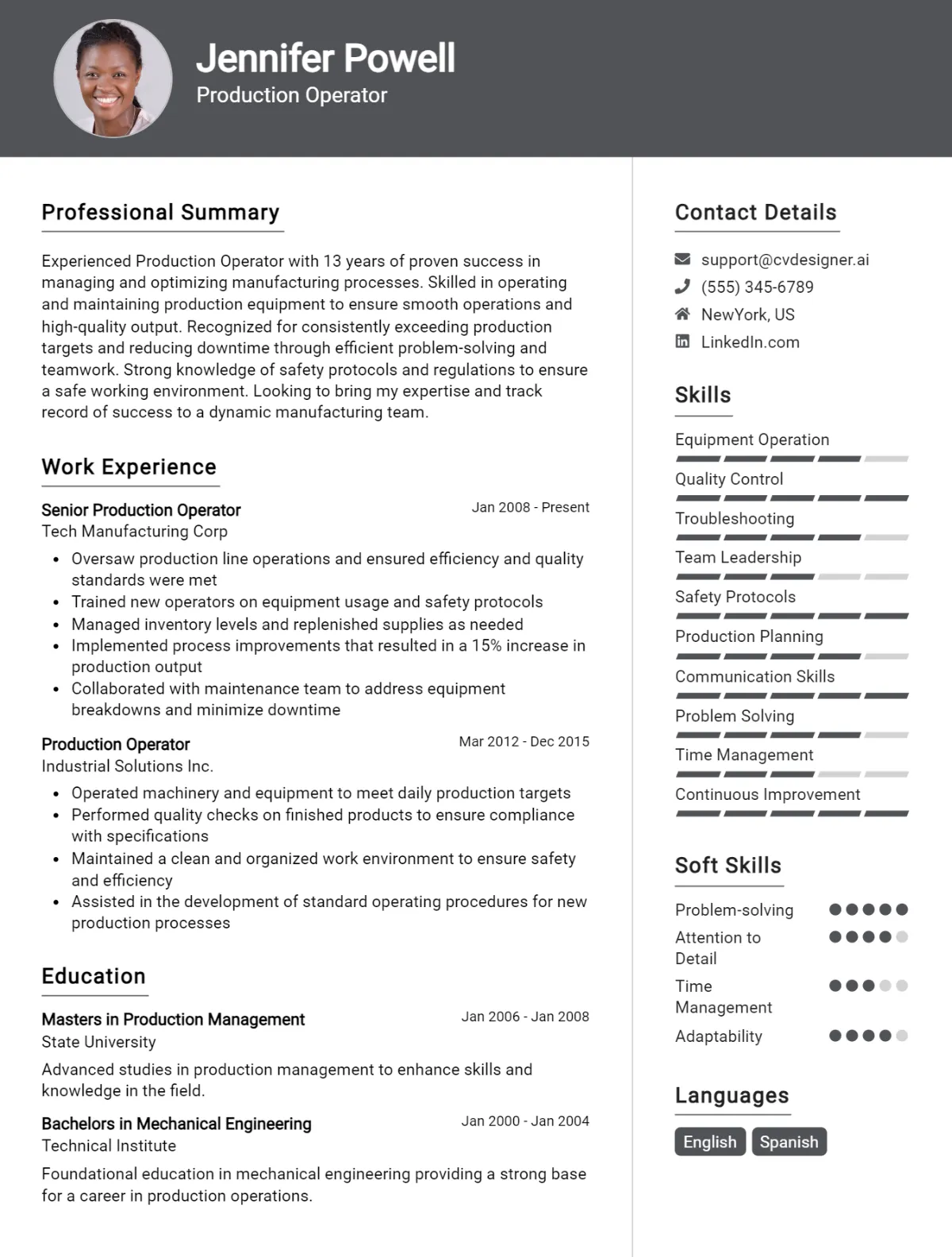 Production Operator CV Example For 2026: Examples & Free Templates Preview