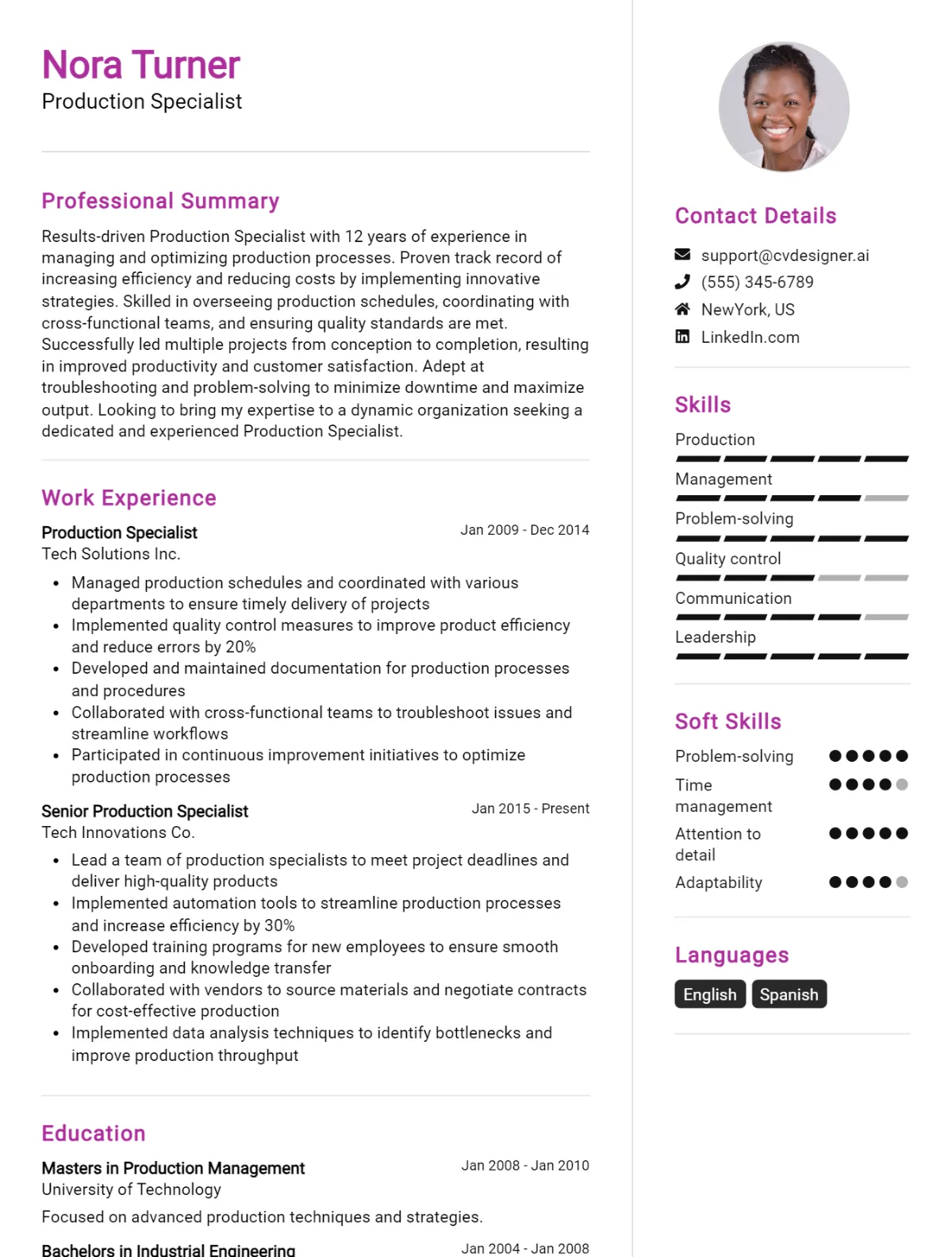 Production Specialist CV Example For 2026: Best Tips & Templates Preview