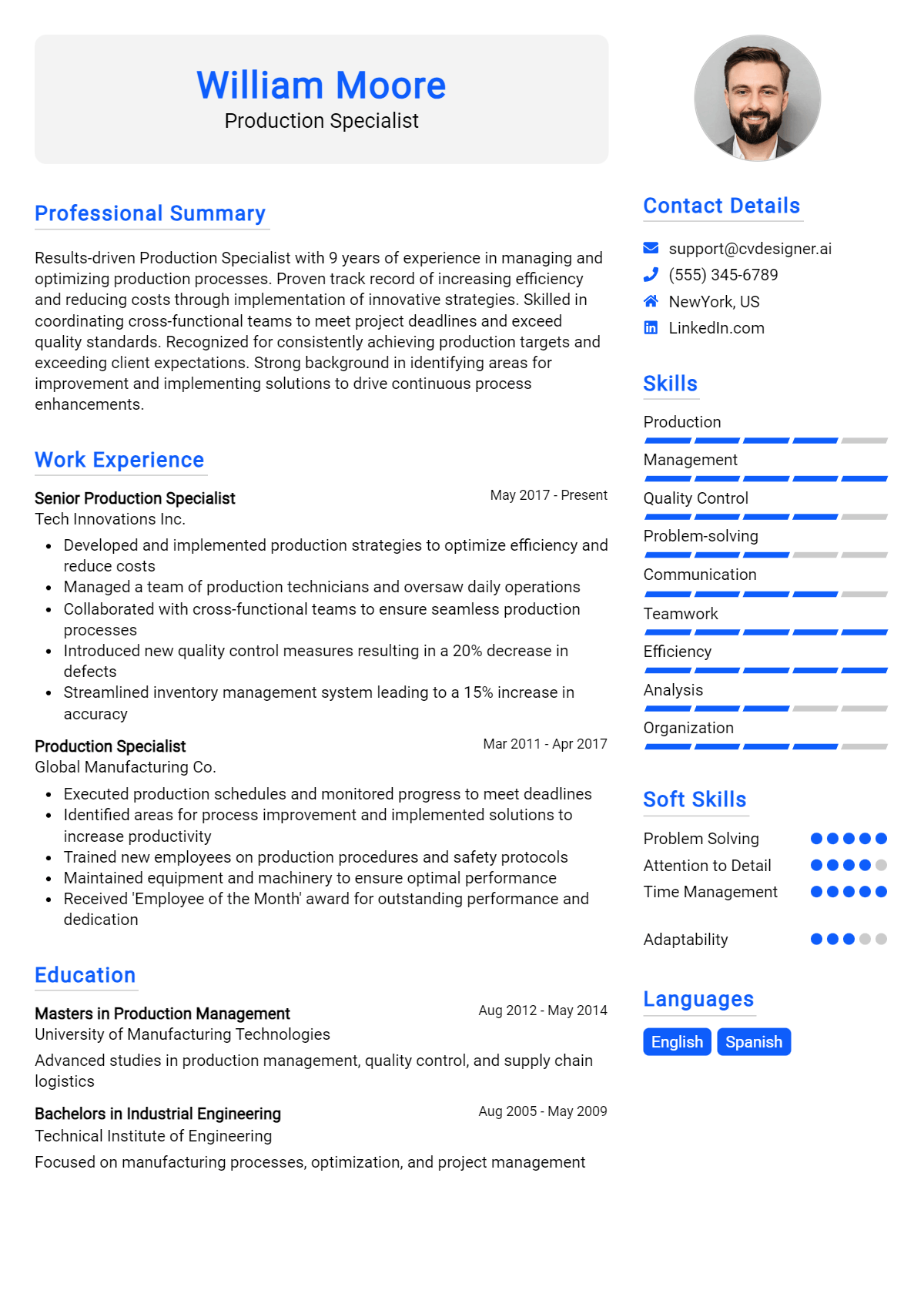 Production Specialist Resume Example for 2026: Best Formatting Tips Preview