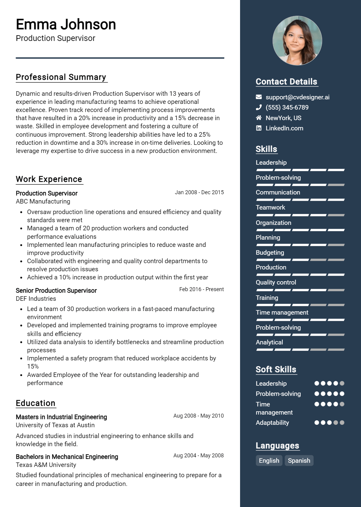 Production Supervisor Resume Example for 2026: Best Writing Guide Preview