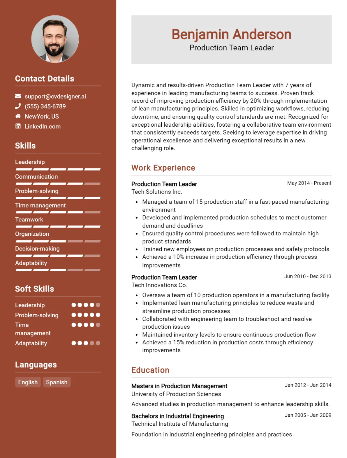 Production Team Leader CV Example For 2026: Best Writing Guide Preview