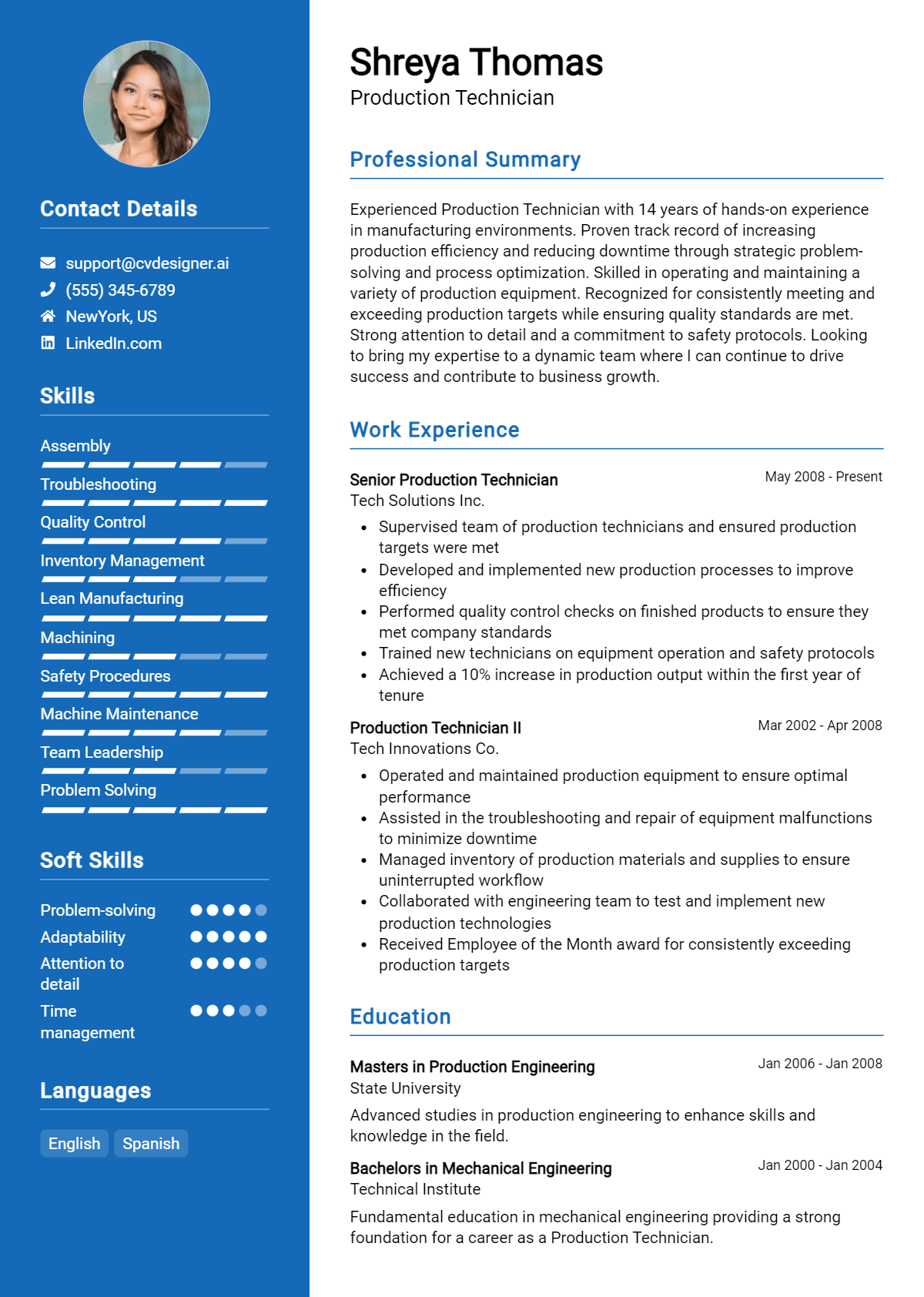 Production Technician Resume Example for 2026: Tips to Stand Out Preview