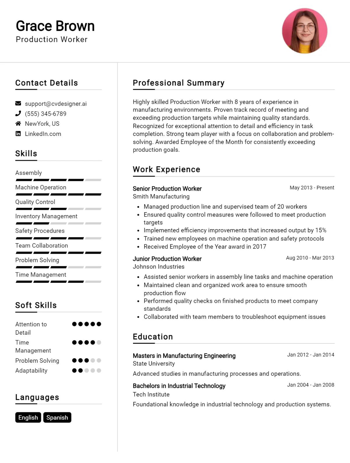 Production Worker CV Example For 2026: Samples & Best Practices Preview