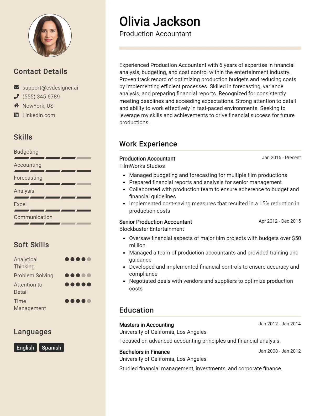 Production Accountant CV Example For 2026: Tips to Create a CV Preview