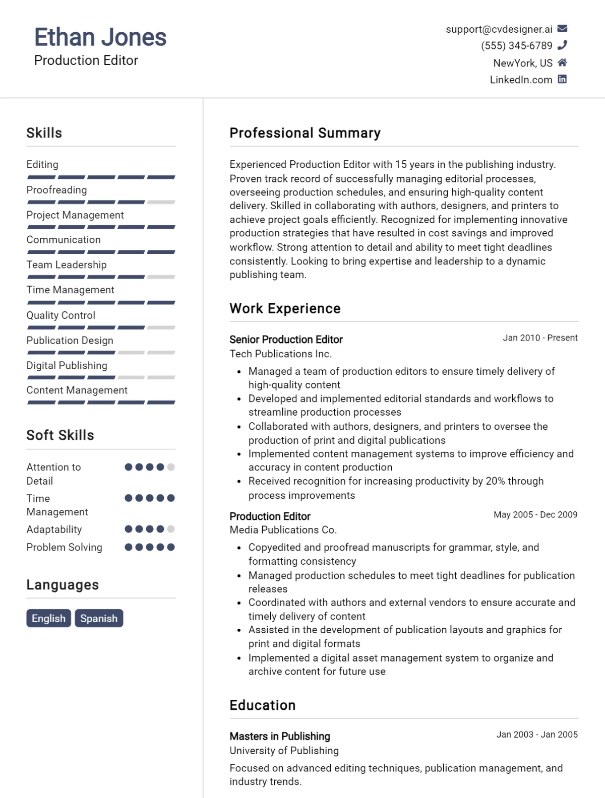 Production Editor CV Example For 2026: Free Downloadable Templates Preview