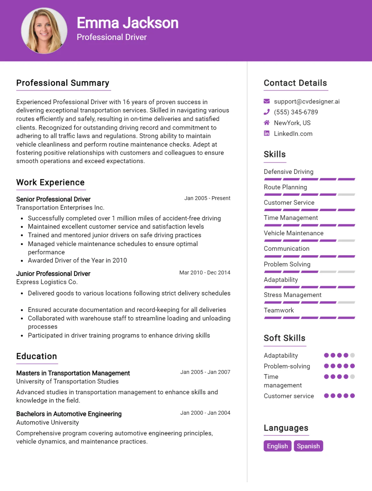 Professional Driver CV Example For 2026: Strategies & Templates Preview