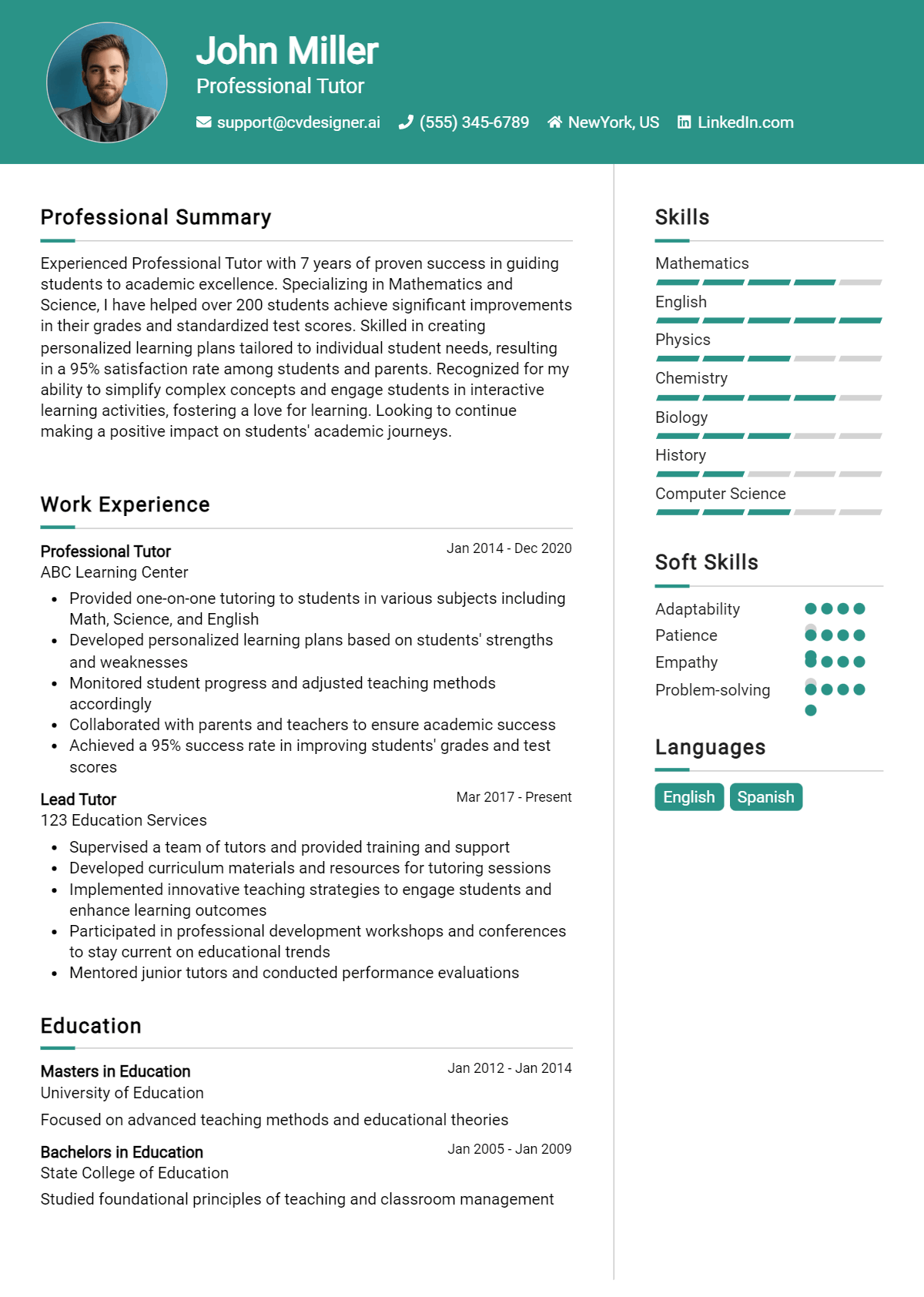 Professional Tutor Resume Example for 2026: Best Writing Guide Preview