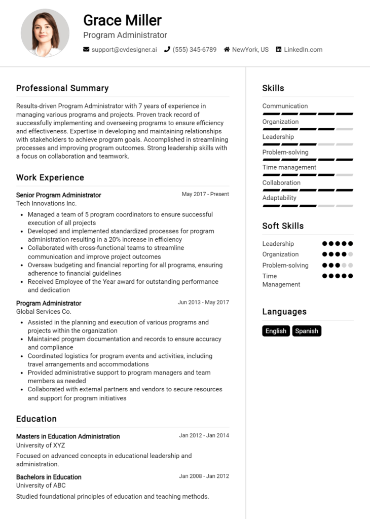 Program Administrator Resume Example