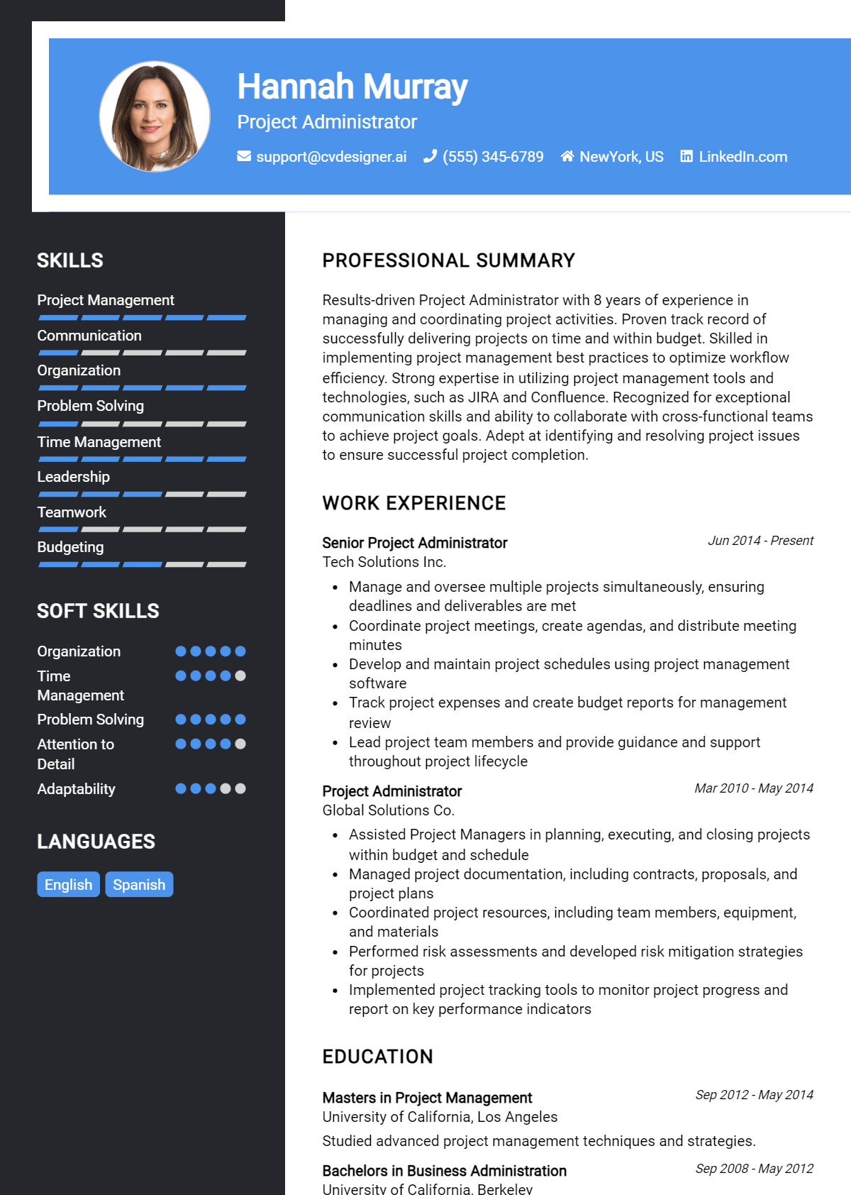 Project Administrator Resume Example for 2026: Top CV Skills Preview