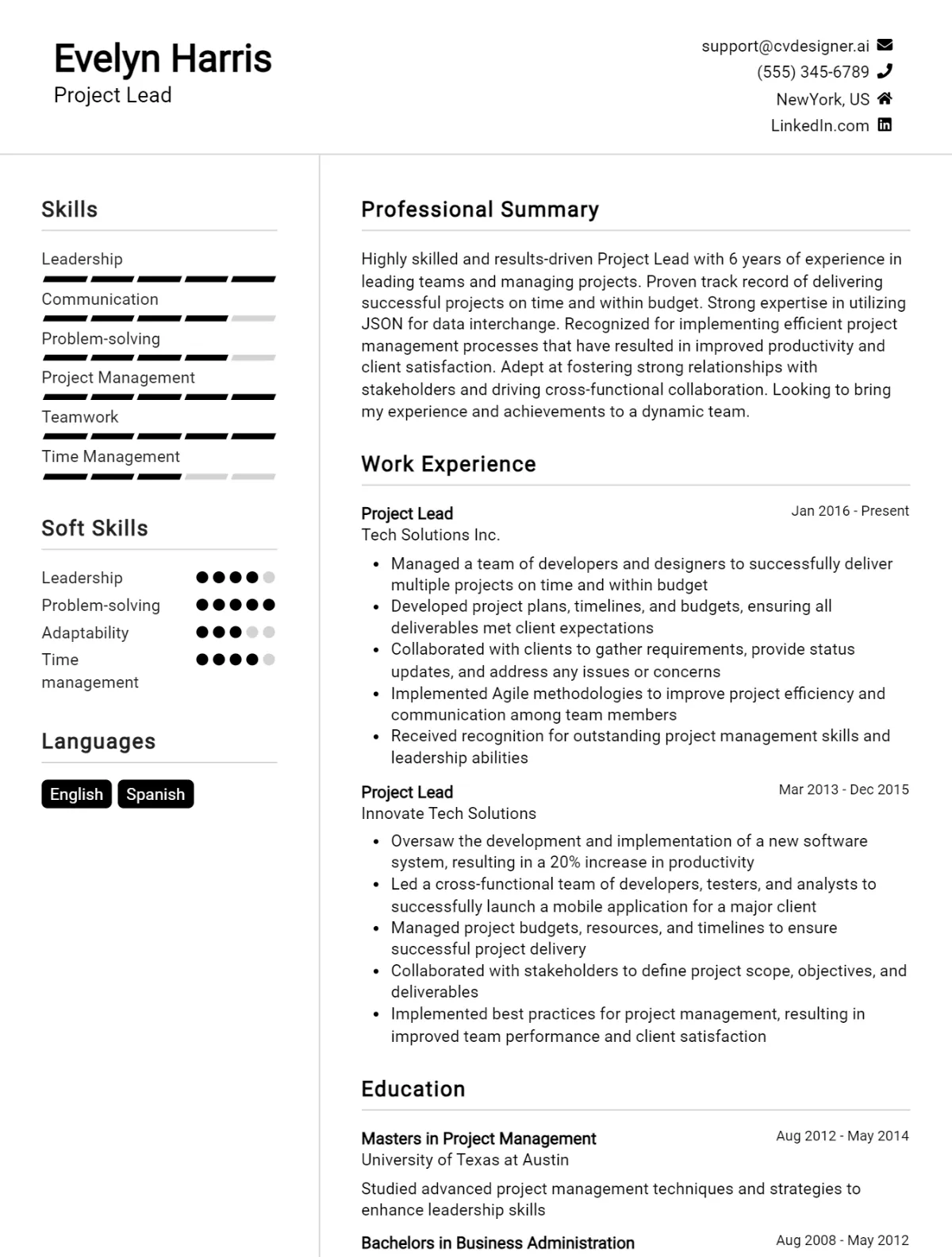 Project Lead CV Example For 2026: Top CV Skills Preview