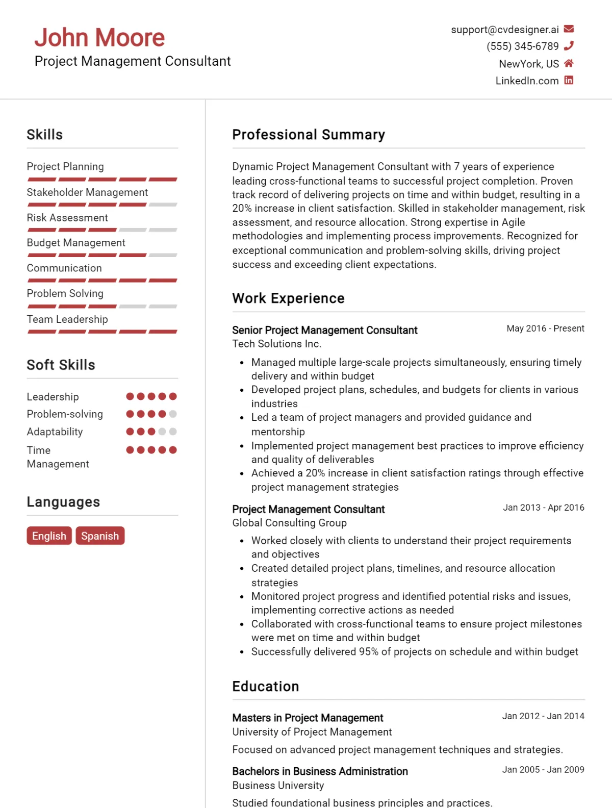 Project Management Consultant CV Example For 2026: How to Create a Professional CV Preview