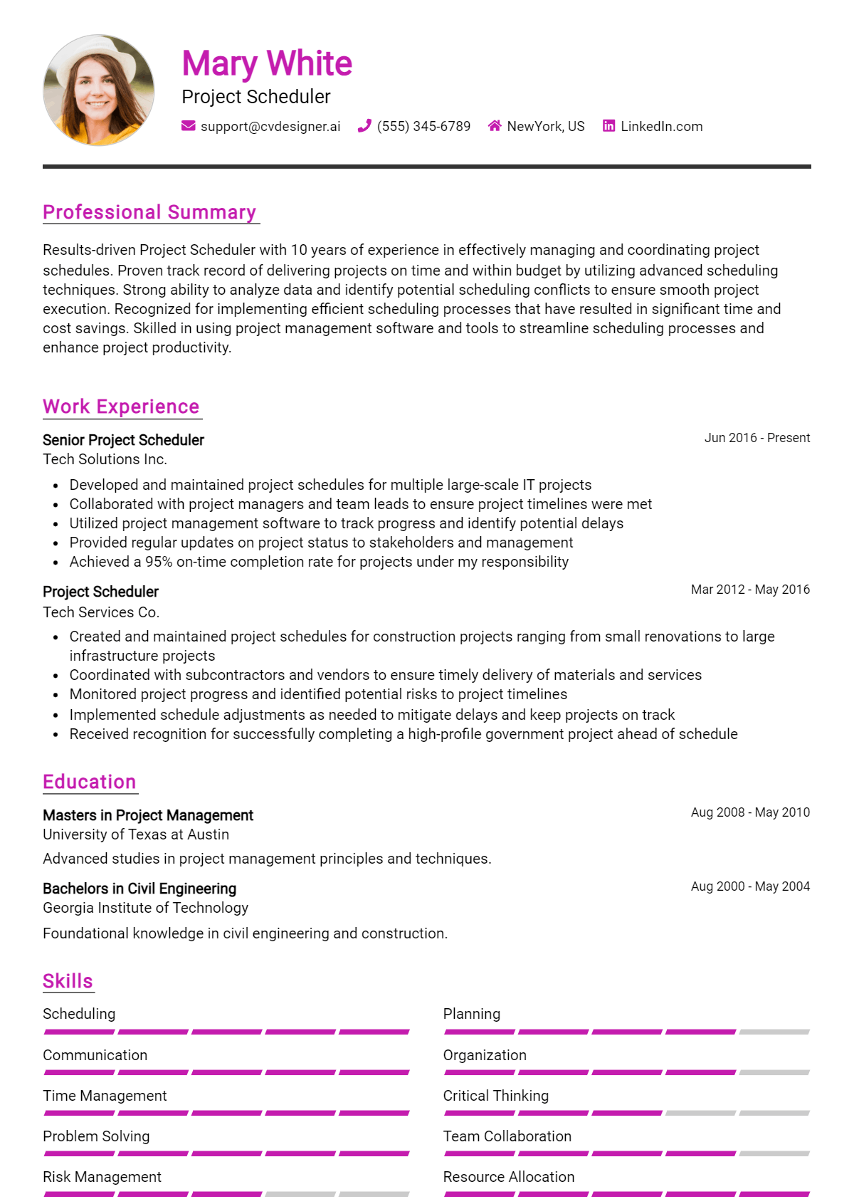Project Scheduler Resume Example for 2026: Top Templates Preview