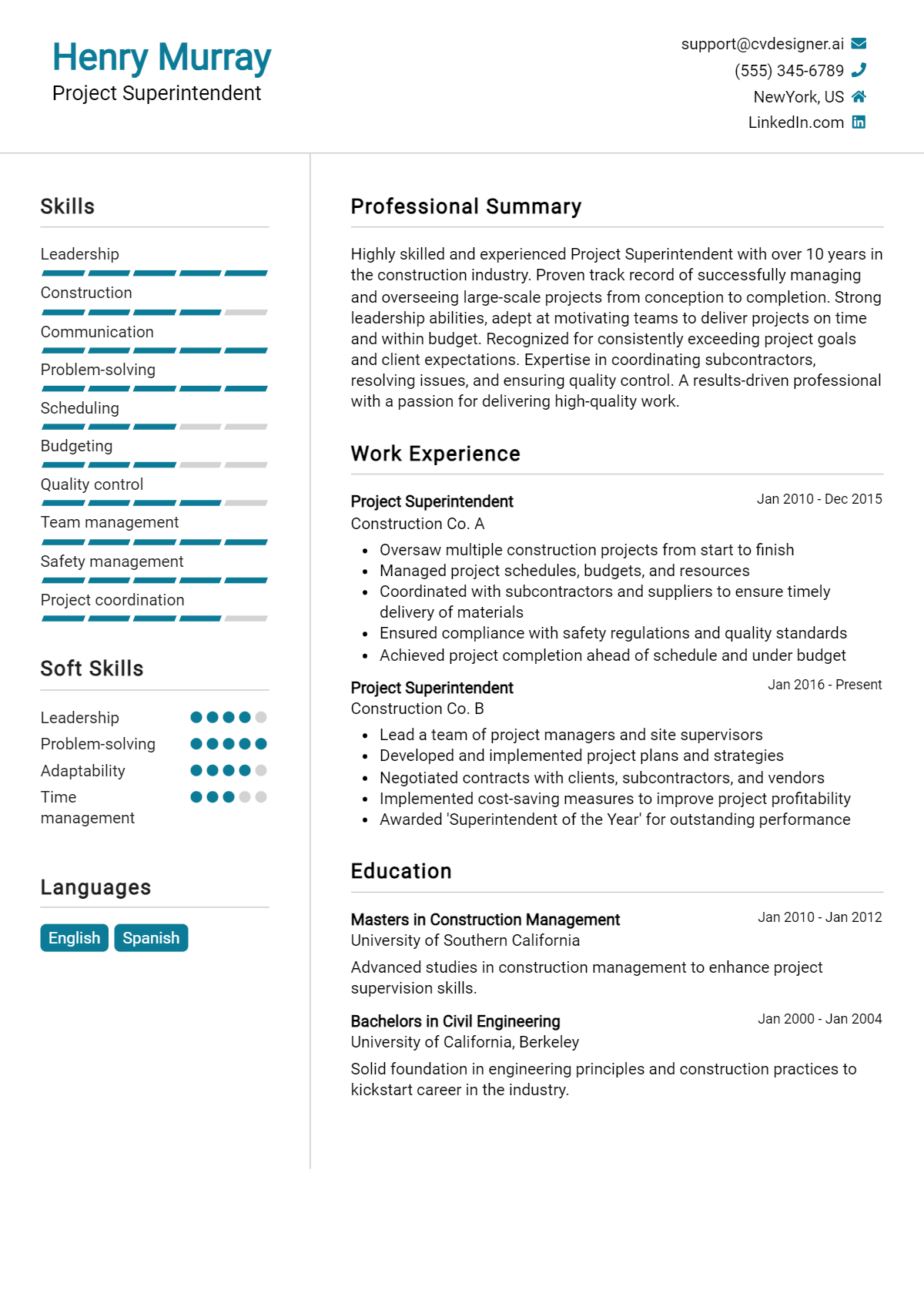 Project Superintendent Resume Example for 2026: Samples & Best Practices Preview