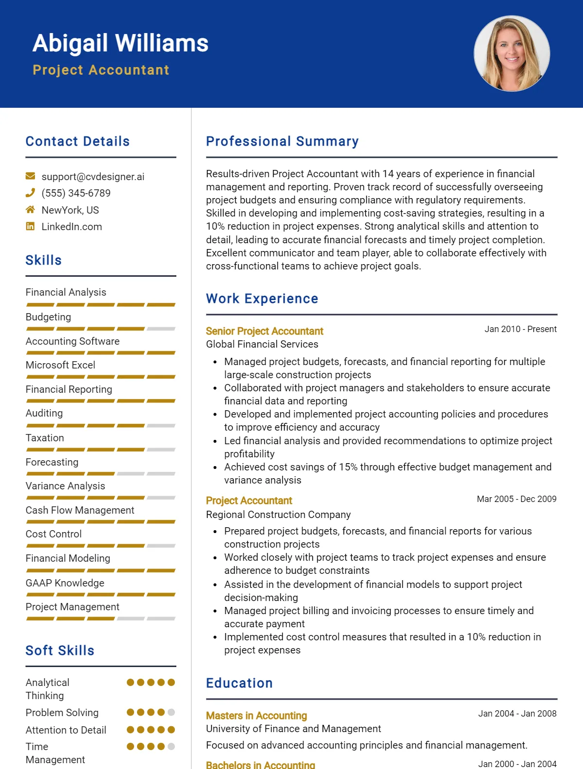 Project Accountant CV Example For 2026: Professional CV Templates Preview