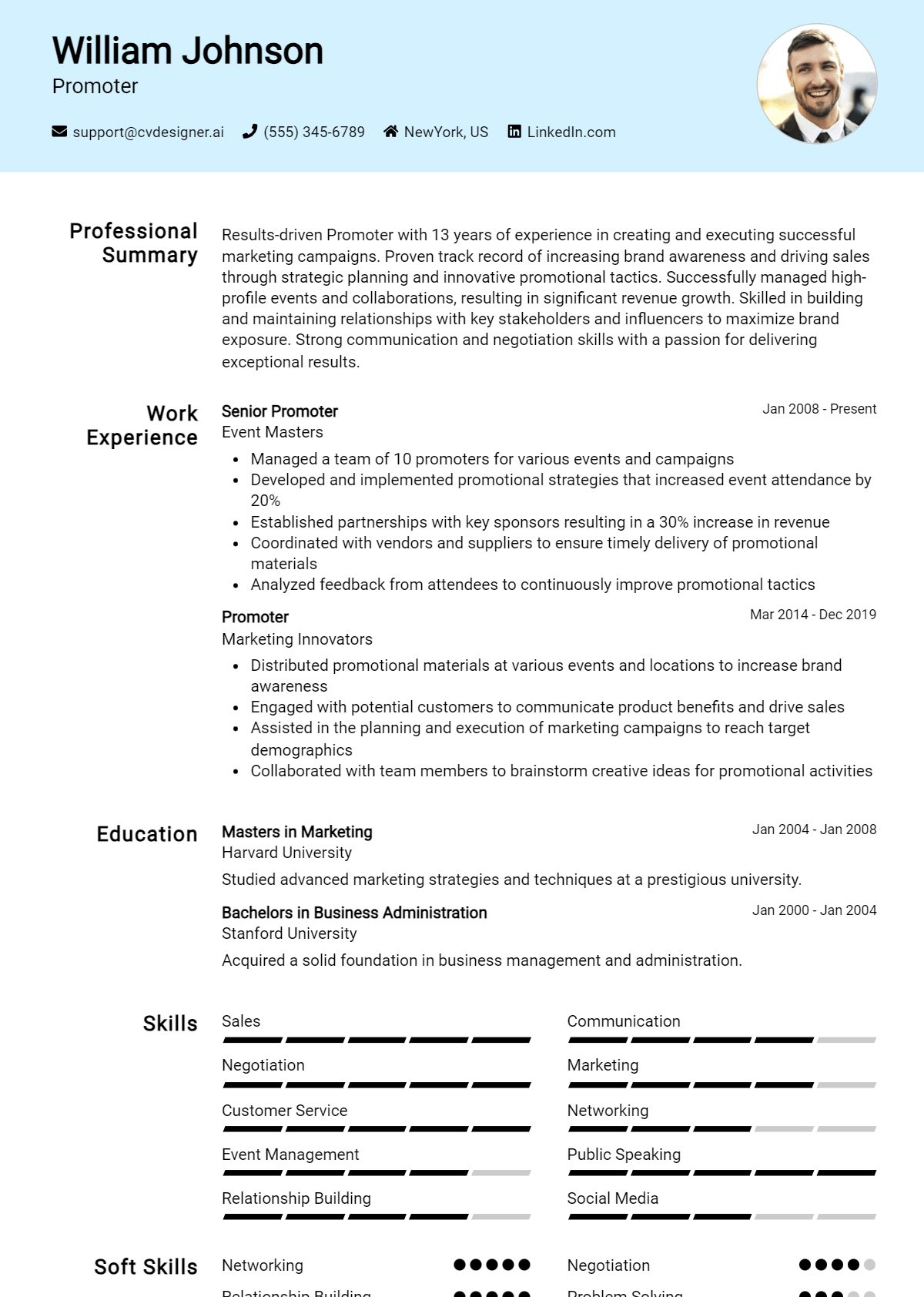 Promoter Resume Example for 2026: Free Samples Preview