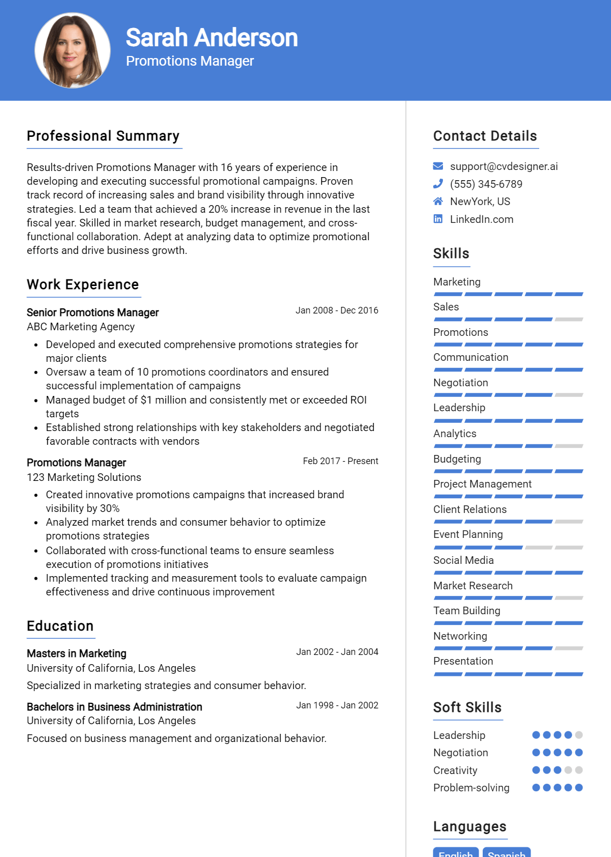 Promotions Manager Resume Example for 2026: Free Guide Preview