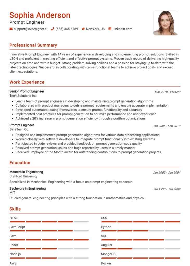 Prompt Engineer Resume Example