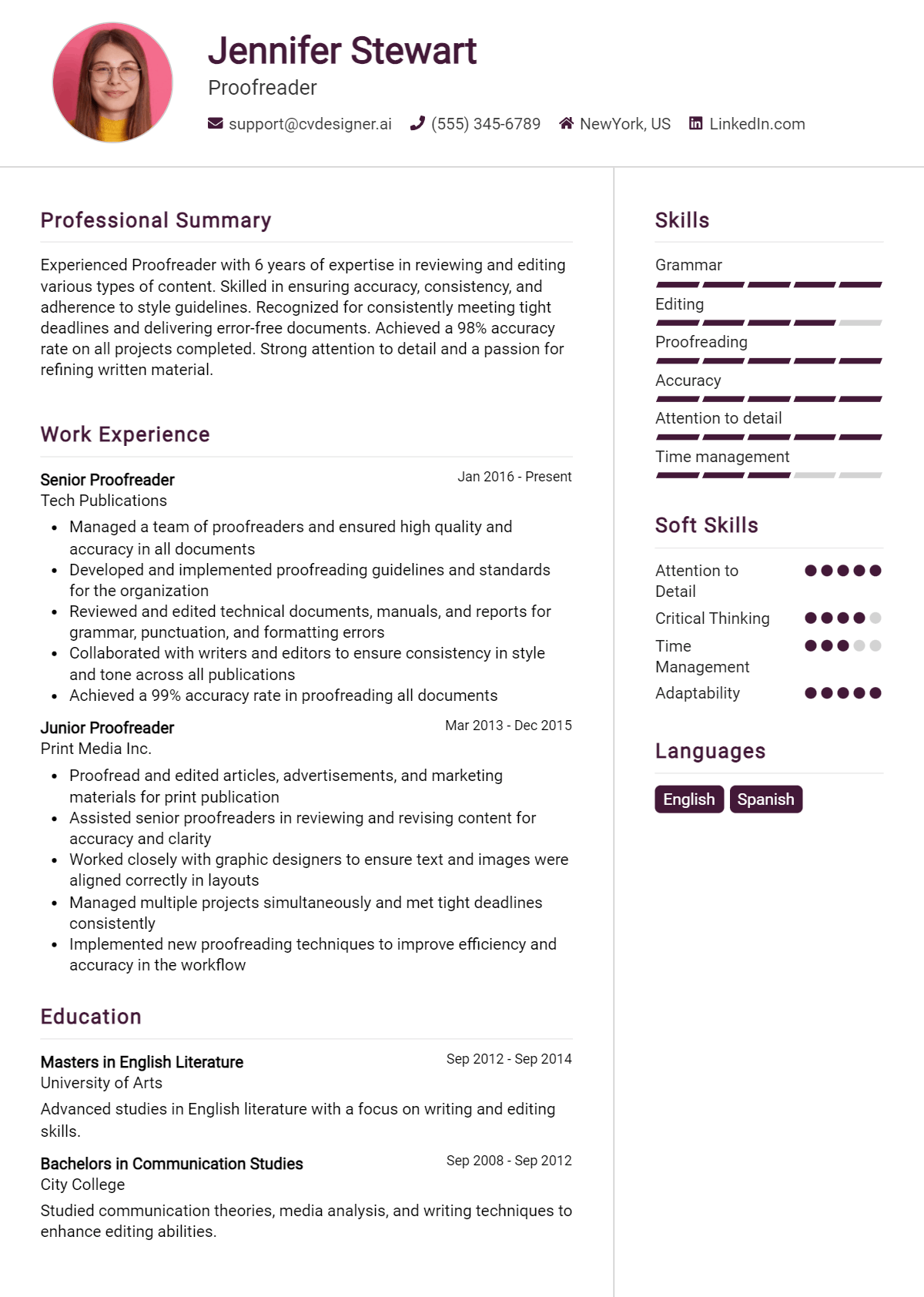 Proofreader Resume Example for 2026: Best Formatting Tips Preview