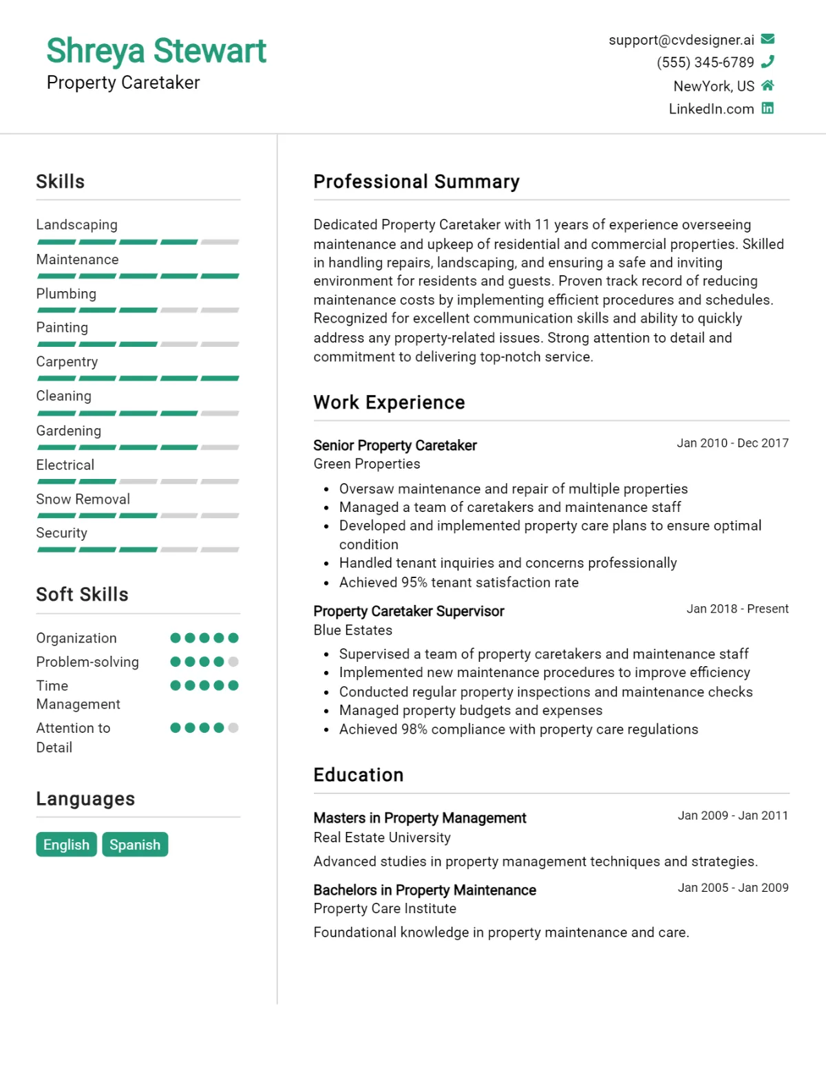 Property Caretaker CV Example For 2026: Expert Tips & Templates Preview