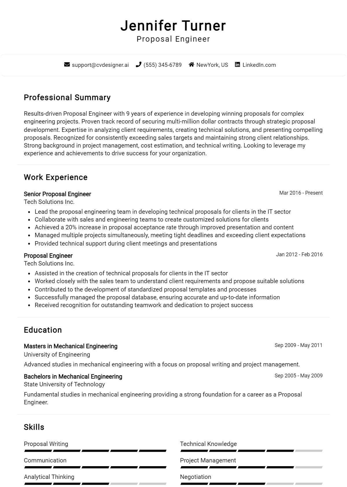 Proposal Engineer Resume Example for 2026: Effective CV Writing Tips Preview