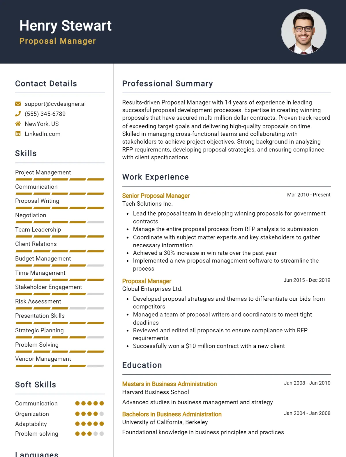 Proposal Manager CV Example For 2026: Free Professional Templates Preview