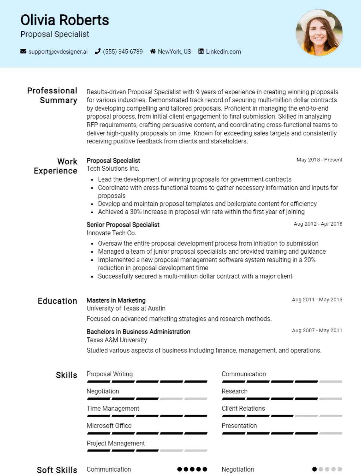 Proposal Specialist CV Example For 2026: Top CV Skills Preview