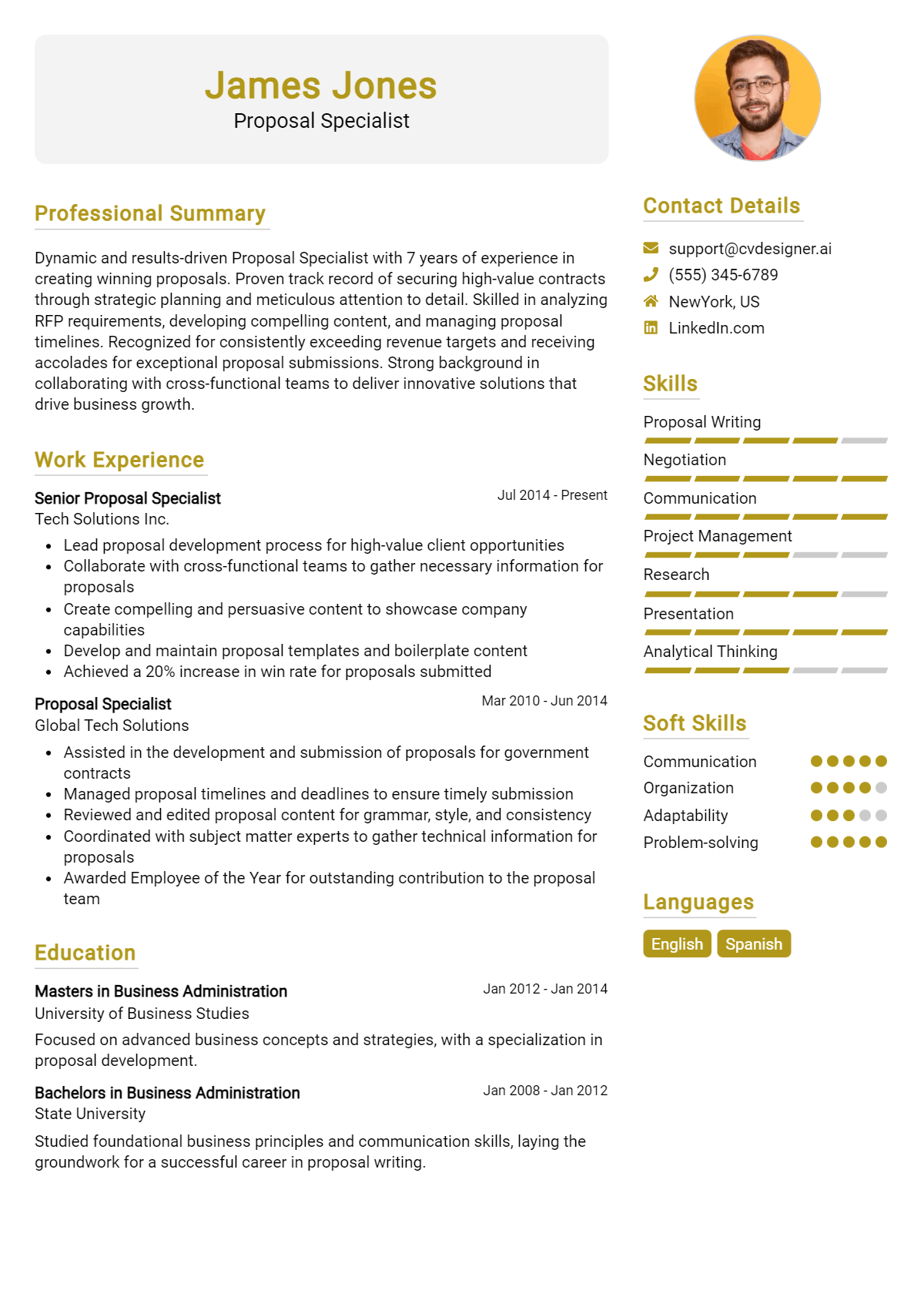 Proposal Specialist Resume Example for 2026: Top CV Skills Preview