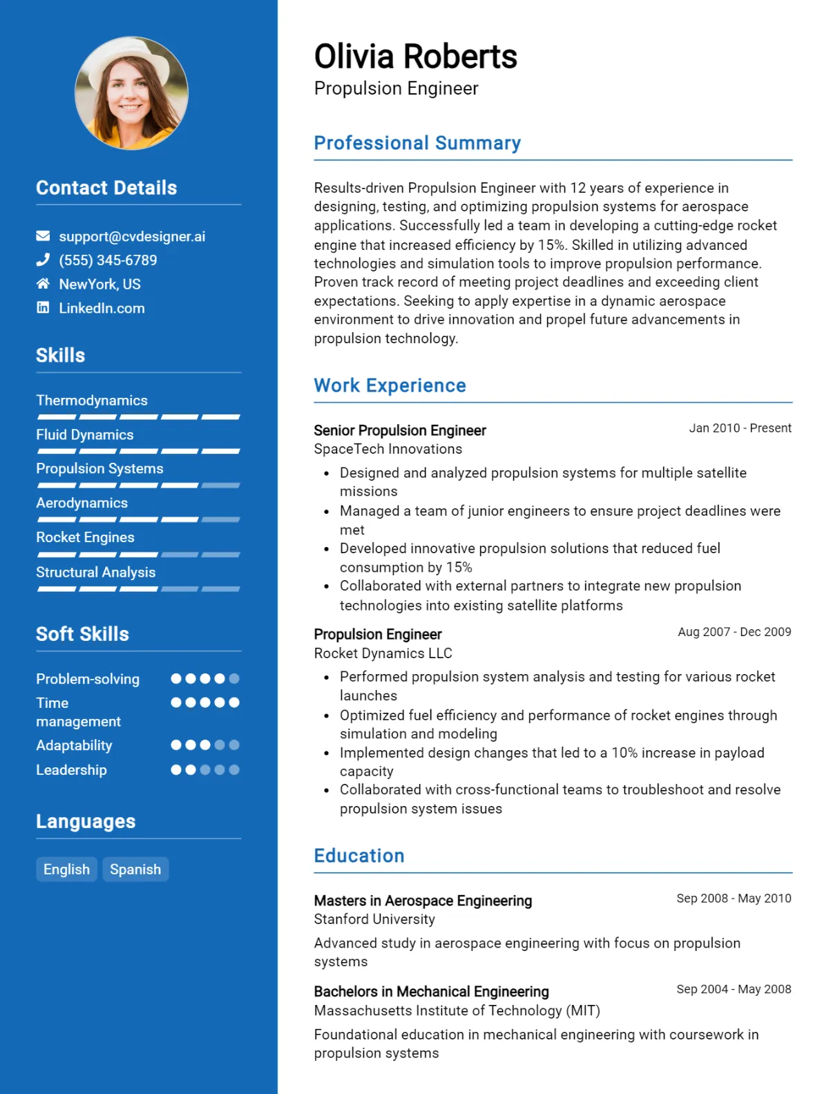 Propulsion Engineer CV Example For 2026: Top CV Skills Preview