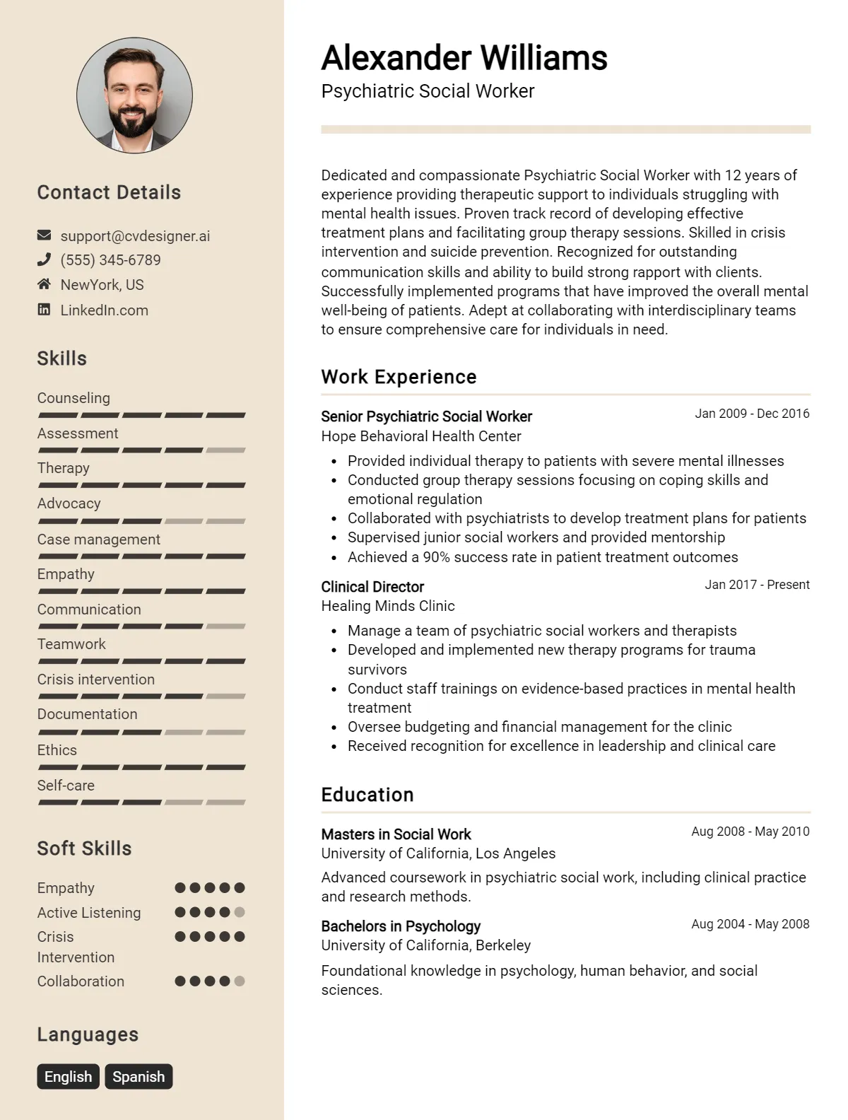 Psychiatric Social CV Example For 2026: Strategies & Templates Preview